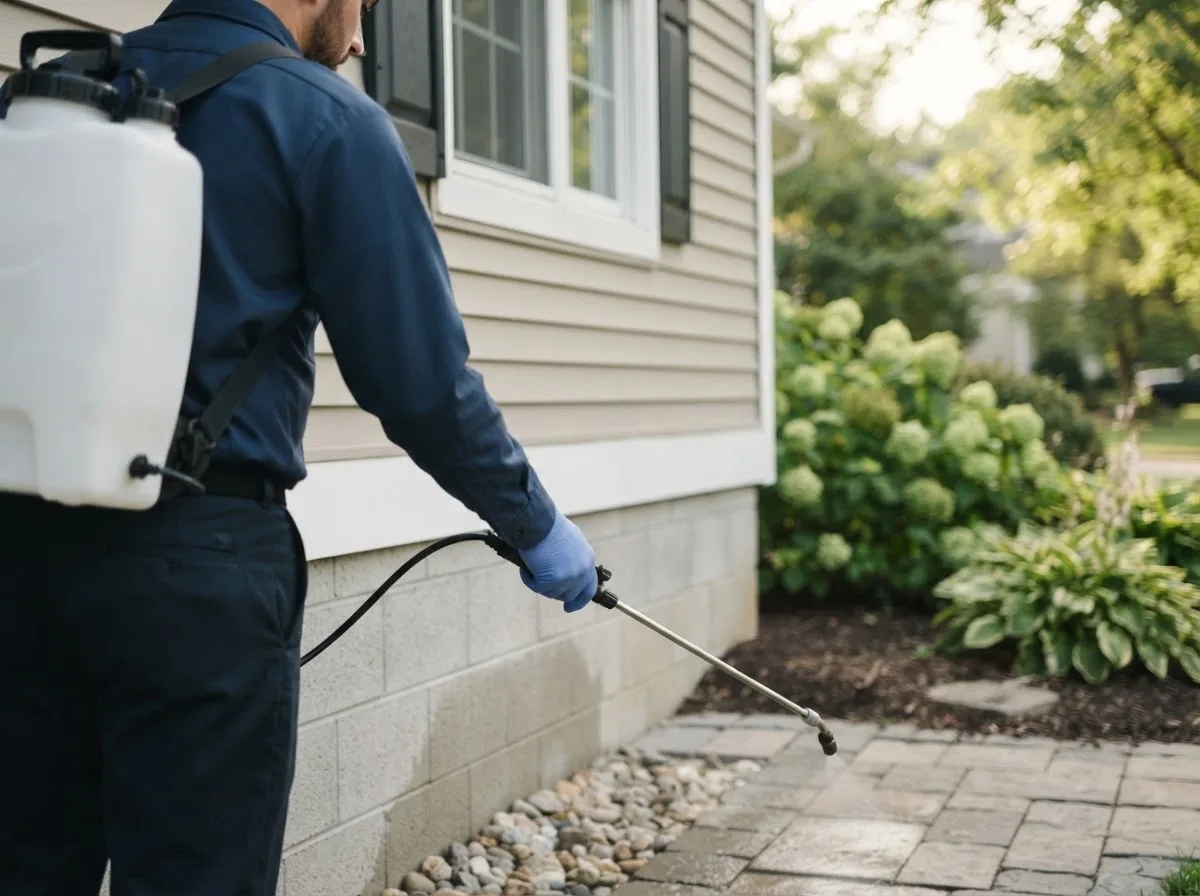 Pest control technician inspecting a home in Pine Grove, WV
